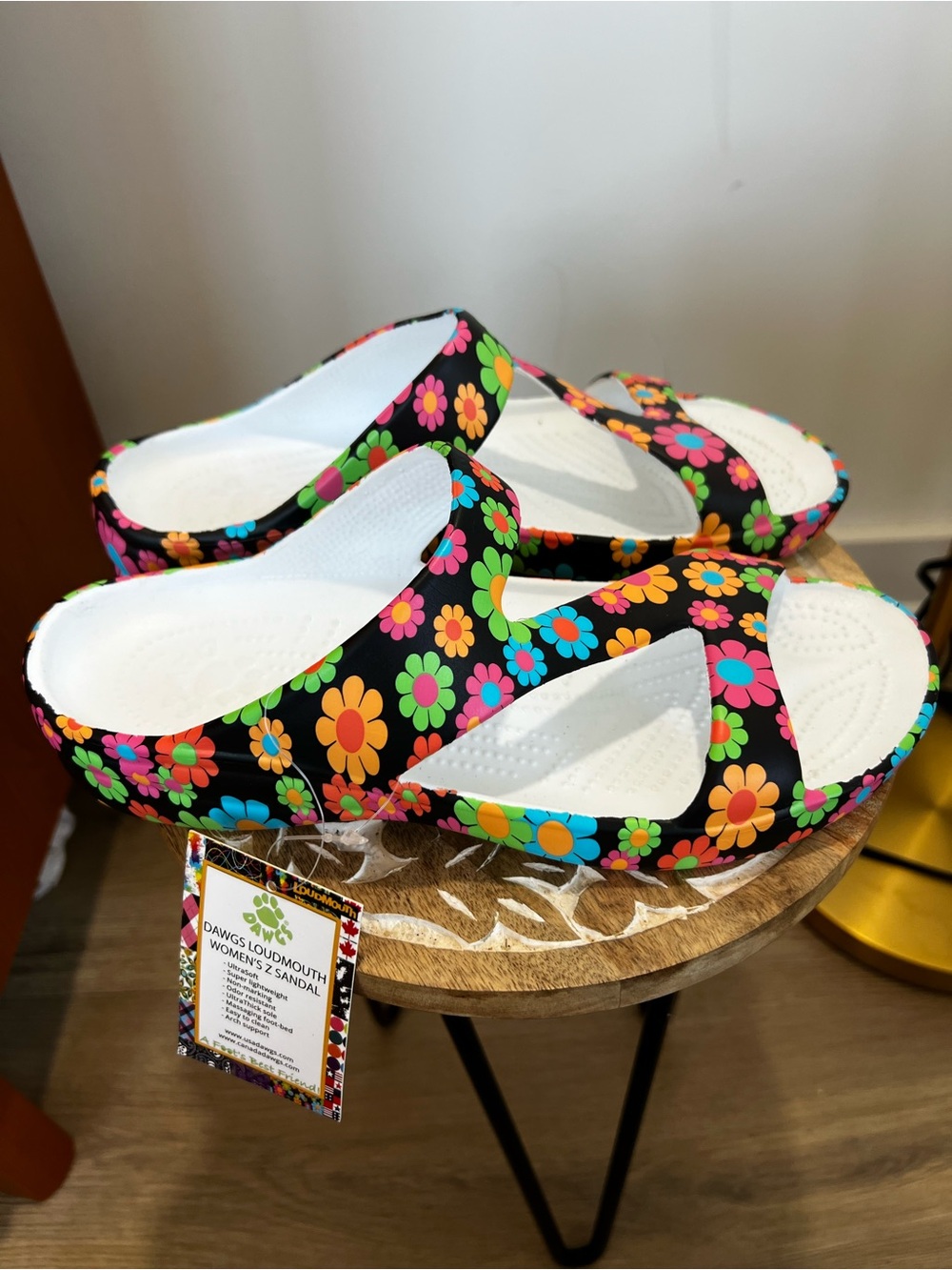 DAWG Loudmouth Floral Slide Sandals - Black with Multicolor Flowers